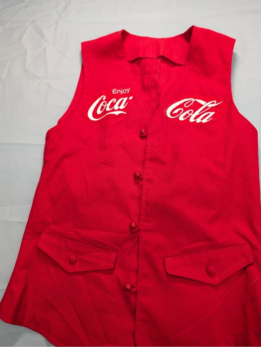 Vintage Coca-Cola Red Vest Button Front Uniform Patch Small